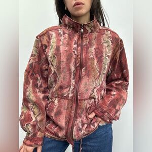 Vintage 80’s Red 100% Silk Reptile Print Windbreaker Jacket Size XL